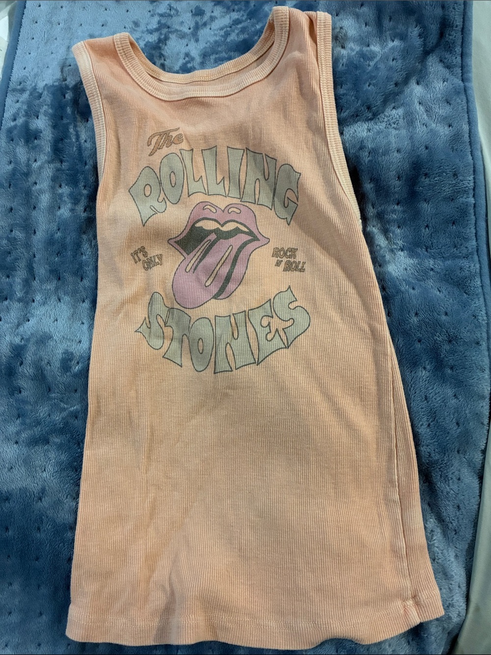American Eagle Rolling Stones Peach Graphic Ribbed Tank Top